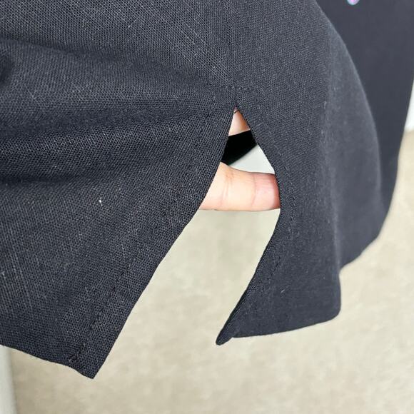 Megan Lee Wms 22W Vintage Black Linen Blend Embroidered Flip Flops Midi Dress - Picture 7 of 10